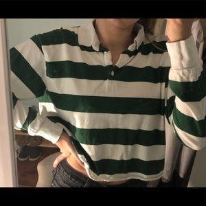 Green and White Stripped Long Sleeve Tee